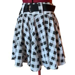 SUPREME BEING - Full Circle Skirt black and white plaid - Elastic Waist - small